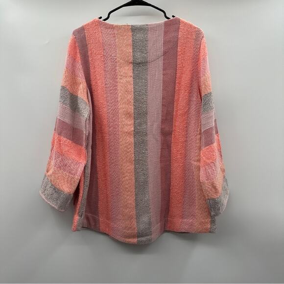 Soft Surroundings Pink, Peach & Gray Striped Zip Neck Tassel Sweater Size‎ M - Picture 5 of 9